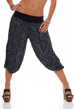 Malito more than fashion Malito 8581 Womens Capri Trousers with Print, Harem Trousers for Dancing, Baggy Trousers for Chilling, Casual Trousers, black, 8-16