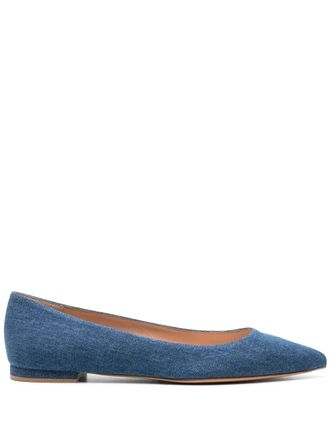 Gianvito Rossi pointed-toe denim ballerina shoes - women - Fabric/Calf Leather/Calf Leather - 36 - Blue