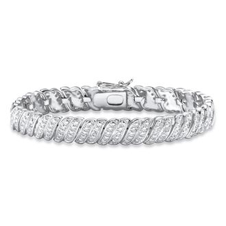 Palm Beach Jewelry Diamond-Cut Diamond Accent Platinum-Plated Two-Tone S-Link Bracelet 7.5