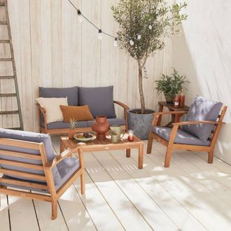 Sweeek 4-seater Wooden Garden Sofa Set in Grey