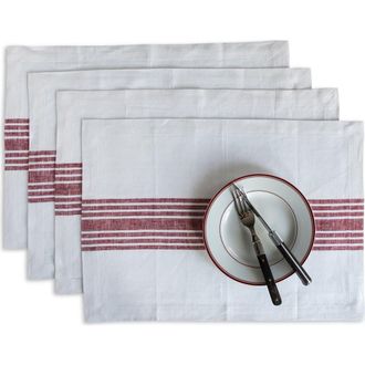 Solino Home Linen Placemats - Farmhouse, 14 x 19 in Burgundy And White at Nordstrom, Size Medium