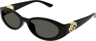 Gucci Ovale Zonnebril - Dames - Zonnebrillen - Zwart - 56 MM - Nylon - Accessoires