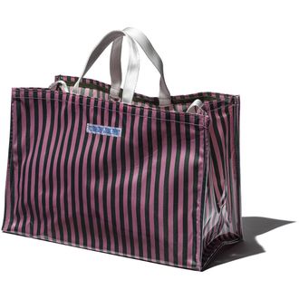 Puebco Market bag covered in schooltie fabric / dark green x pink