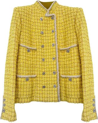 Chanel Yellow Double Breasted Tweed Jacket Size XL