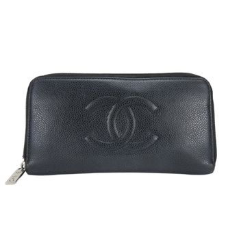 Chanel Black Grained Calfskin Long Wallet (Bi-Fold) (Pre-Owned)