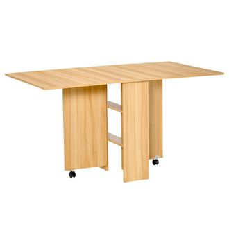 HOMCOM Mesa plegable con ruedas 140x80x74 cm madera natural
