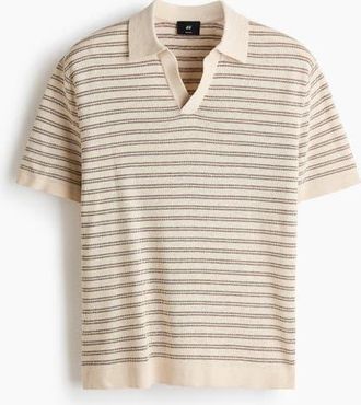 H&M Regular Fit Linen-blend Polo Shirt in Beige/striped at Nordstrom, Size Xx-Large