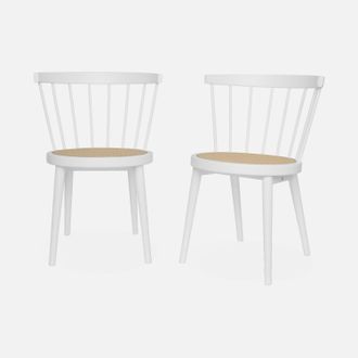 Sweeek Sweeek - Silla De Madera Y Ca&ntilde;a, Set De 2, Nora, Blanco, 54x54x76.5 Cm