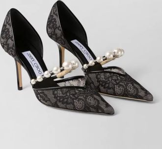 Jimmy Choo London aurelie pumps pointed toe stiletto lace pearls