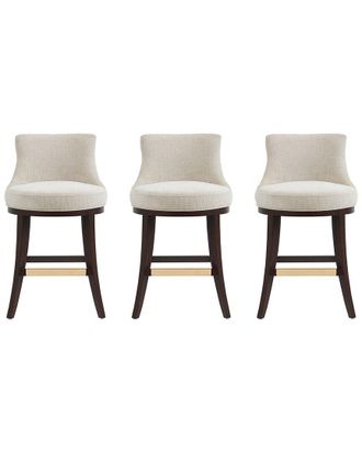 Manhattan Comfort Set Of 3 Lucia Chenille Counter Stools With Beech Wood Legs