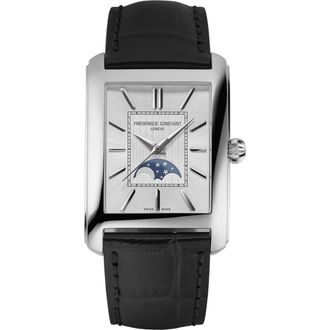 Frederique Constant Classics Carr&eacute;e Moonphase Automatic Tank Leather Strap Watch, 30mm x 42.3mm in White at Nordstrom