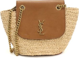Saint Laurent Beige Leather Raffia Tote Bag (Pre-Owned)