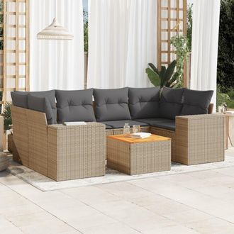 vidaXL Vidaxl - Set Sof&aacute;s De Jard&iacute;n 7 Piezas Y Cojines Rat&aacute;n Sint&eacute;tico Beige