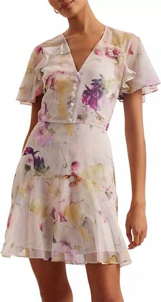 Ted Baker Angel Sleeve Fit And Flare Mini Dress In White