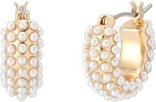 AllSaints Faux Pearl Huggie Hoop Earrings in Gold/White at Nordstrom Rack