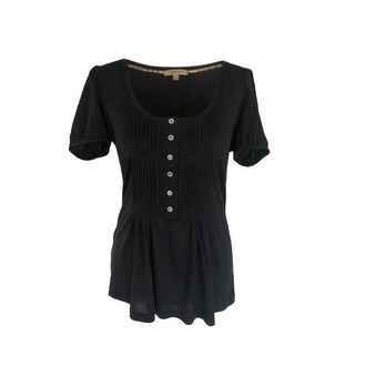 Burberry Black Pintuck Button Detail T-Shirt Size S