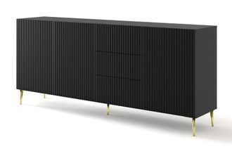AKL FURNITURE C&oacute;moda efecto madera Negro y Dorado LED