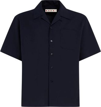 Marni Tropical Wool Bowling Shirt - Heren - Korte mouwen Overhemden - Blauw - L - Wol - Overhemden