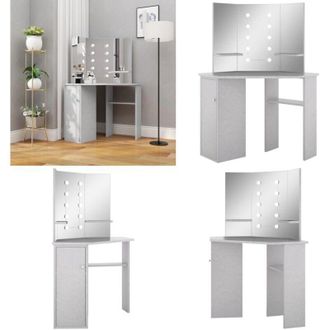 vidaXL Tavolino da Trucco Angolare LED Grigio Cemento 111x54x141,5 cm - Tavolino da trucco LED - Tavolino da trucco moderno