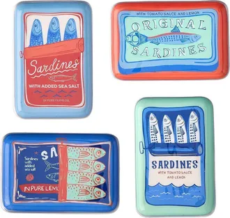 Two's Company Sardines Set Of 4 Metal Trinket / Desk Trays