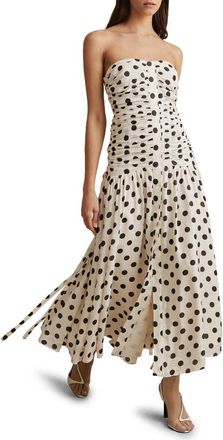 Reiss Rue Polka Dot Convertible Strap Dress in Stone/Black at Nordstrom Rack, Size 10