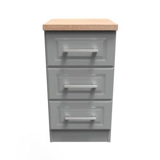 Welcome Furniture Kingston Ready Assembled Bedside Table with 3 Drawers - Dust Grey & Bardolino Oak - Welcome Furniture | TJ Hughes