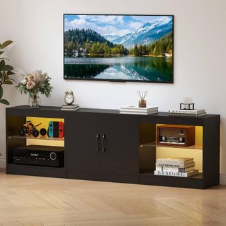 Costway Costway Modular TV Stand for 85 TVs 3-in-1 Entertainment Center w/LED Lights in Black