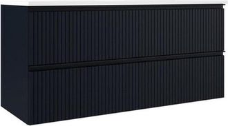 Saniclass Prime Blend Badkamermeubelset - 120x55x45.9cm - 2 lades - geintegreerde greep - met topblad - rechthoekige waskom - natuursteen marmer - mat marine bl