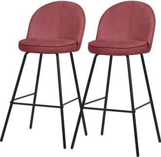 ML Design Ml-design 2x Taburetes De Bar Rojos Con Tapizado De Tela, 75cm Altura, Sillas Con Estructura Met&aacute;lica, Asientos De Cocina Con Respaldo Y Reposap&iacute;es, S