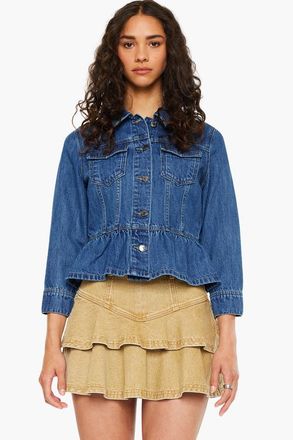 Kancan Marilou Peplum Denim Jacket in Medium Wash at Nordstrom, Size X-Large