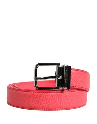Dolce & Gabbana Womens Pink Calf Leather Silver Metal Buckle Belt