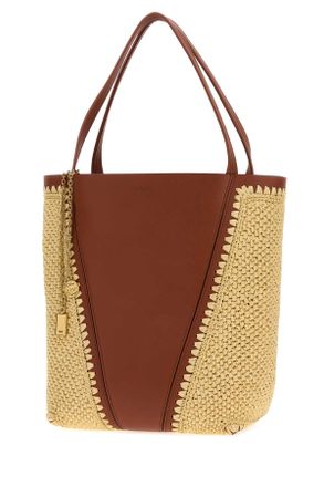 Chlo&eacute; Womens Two-Tone Raffia And Leather Chlo&atilde;&copy; Spin Shopping Bag Claybrown Borse A Mano