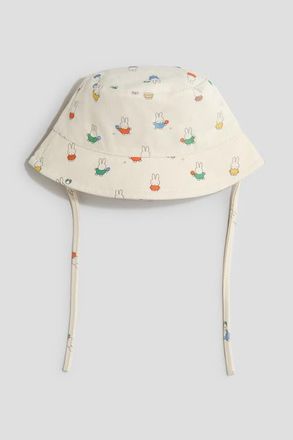H&M Embroidery-detail Cotton Bucket Hat in Light Beige/miffy at Nordstrom, Size 9-12 M