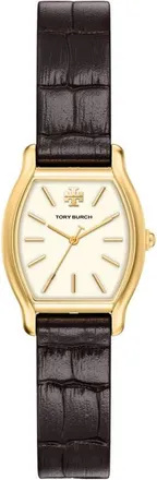 Tory Burch Eleanor Curve Croc Embossed Leather Strap Watch, 23mm x 31mm in Brown at Nordstrom