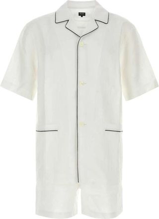 Ermenegildo Zegna Piping-detail Linnen Pyjama - Heren - Pyjama - Wit - XL - Linnen - Nachtkleding
