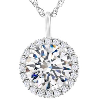 Pompeii3 Certified 3 1/2Ct Halo Diamond Pendant 14k Gold Womens Necklace Lab Grown