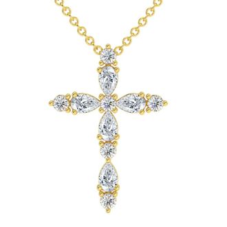 Pompeii3 3/4Ct Diamond Cross Round & Pear Shape 14k Gold Necklace Lab Grown 1 Tall