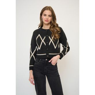 Central Park West Wyatt Robbie Fair Isle Cardi in Black at Nordstrom, Size Small