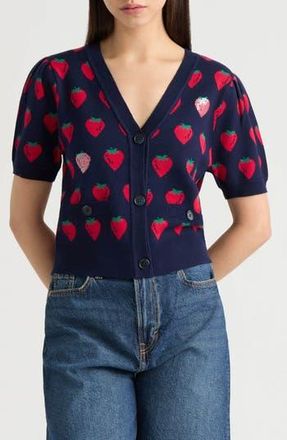 NVLT Mushroom Jacquard Cardigan in Navy Strawberry at Nordstrom Rack, Size X-Large