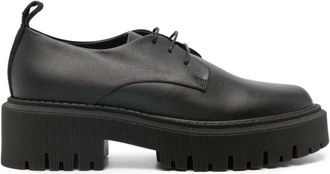 Lorena Antoniazzi Zwarte leren veterschoenen loafers - Dames - Veterschoenen - Zwart - 37 EU - Leer - Schoenen
