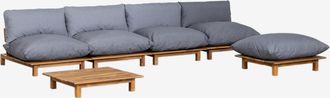 Sklum Sof&aacute; Modular Reclinable De 4 Piezas Con Mesa De Centro Y Puff En Madera De Acacia Brina Sklum Gris Antracita