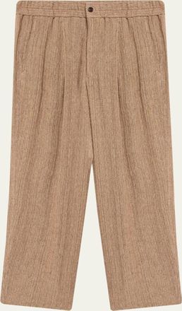 Giorgio Armani Mens Mouline Linen Jacquard Single-Pleat Trousers