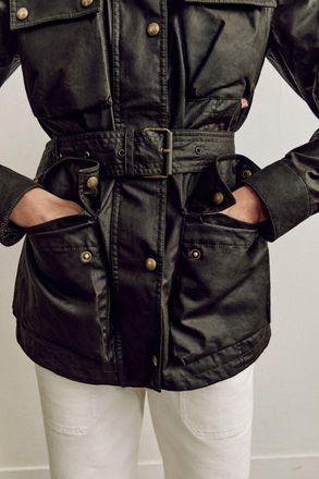 Belstaff Trialmaster Icon Jacket Womens Waxed Cotton Faded Olive Size UK 10