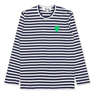 Comme Des Gar&ccedil;ons Striped Long Heart Long Sleeves Tee Navy White AZ-T052-051-1