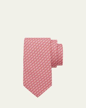 Ferragamo Mens Gancini Stripe Silk Tie