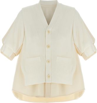 sacai White Suiting Mix Knit cardigan
