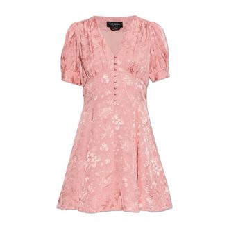 Kate Spade New York Short Dresses, female, Pink, Size: XS Fluid Jacquard Puff Sleeve Mini Dress