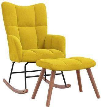 vidaXL Silla mecedora con reposapiés tela amarillo mostaza Vidaxl