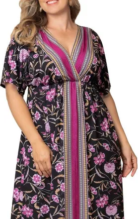 Kiyonna Wanderlust Floral Maxi Dress in Mauve Border Print at Nordstrom, Size 1X