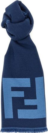 Fendi Accessoires, Heren, Blauw, ONE Size, Wol, FF Macro Sjaal